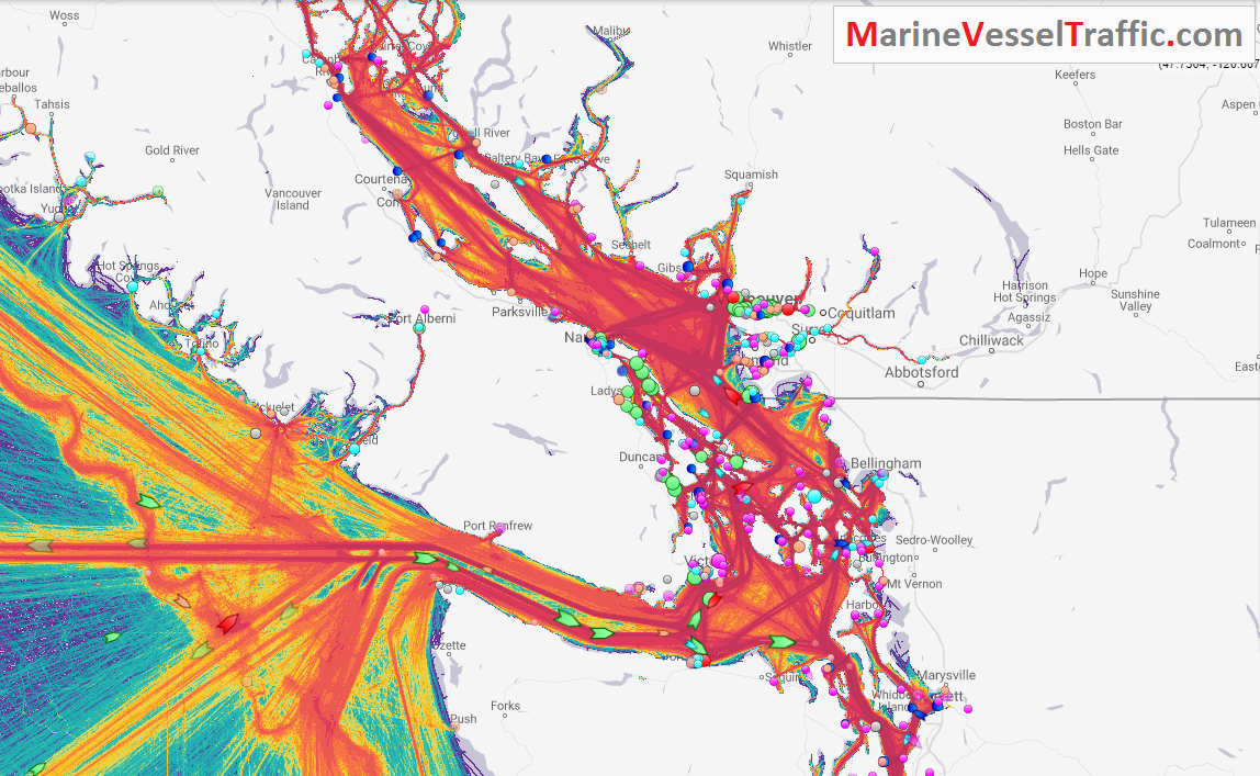 Live Marine Traffic, Density Map and Current Position of ships in STRAIT OF GEORGIA